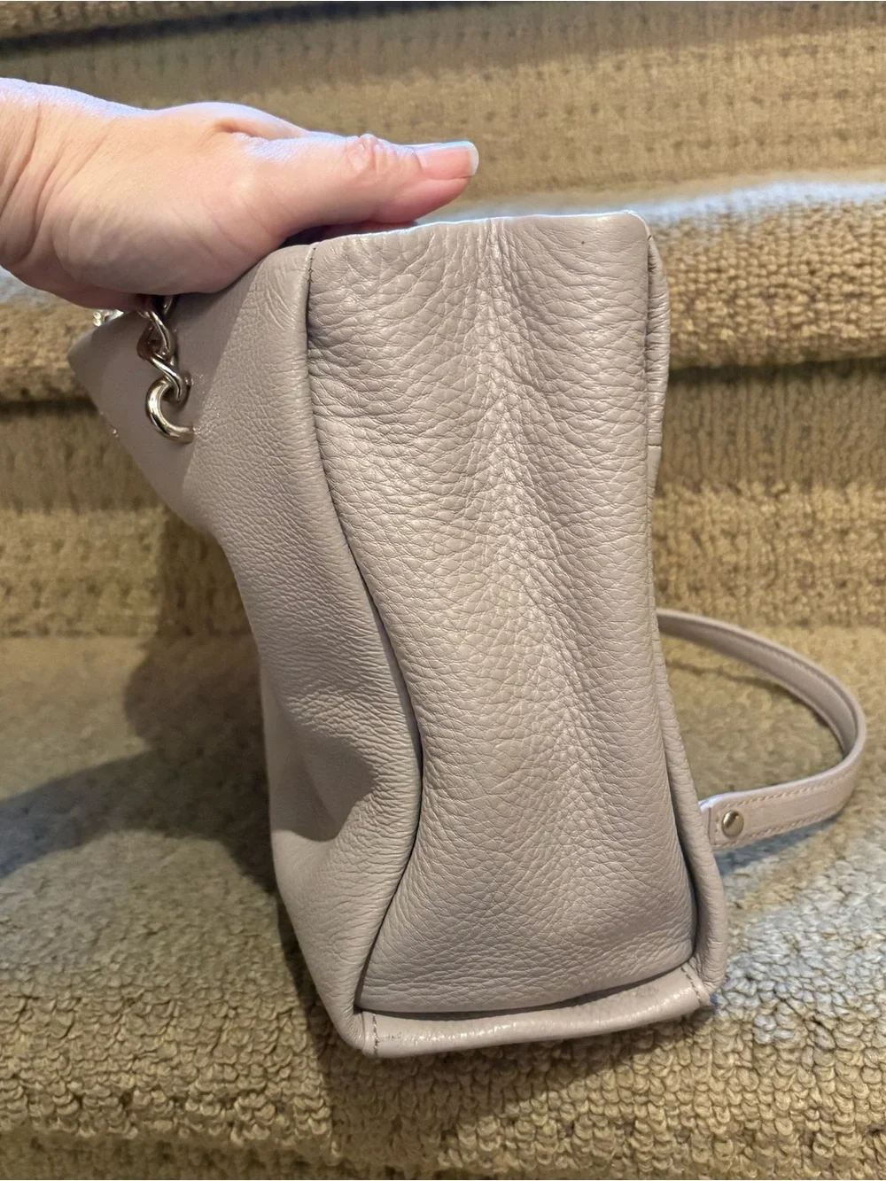 Kate Spade Beige Phoebe Emerson Shimmery Pebbled Gold Chain Leather Bag 8”x12”